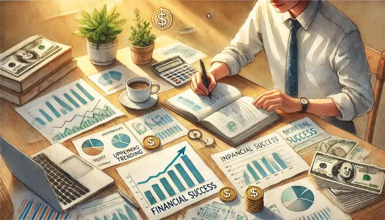 صورة مائية لشخص يخطط لتحقيق يحقق النجاح المالي.